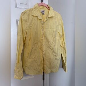 J crew XS yellow white striped button up shirt